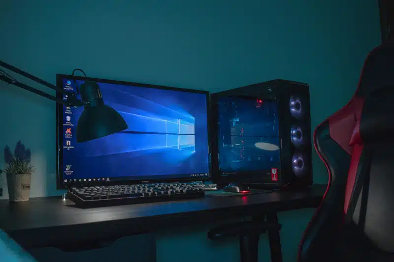 computer setup with monitor and peripherals