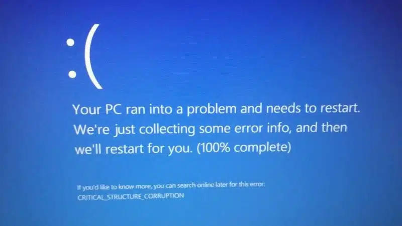 windows blue screen of death.